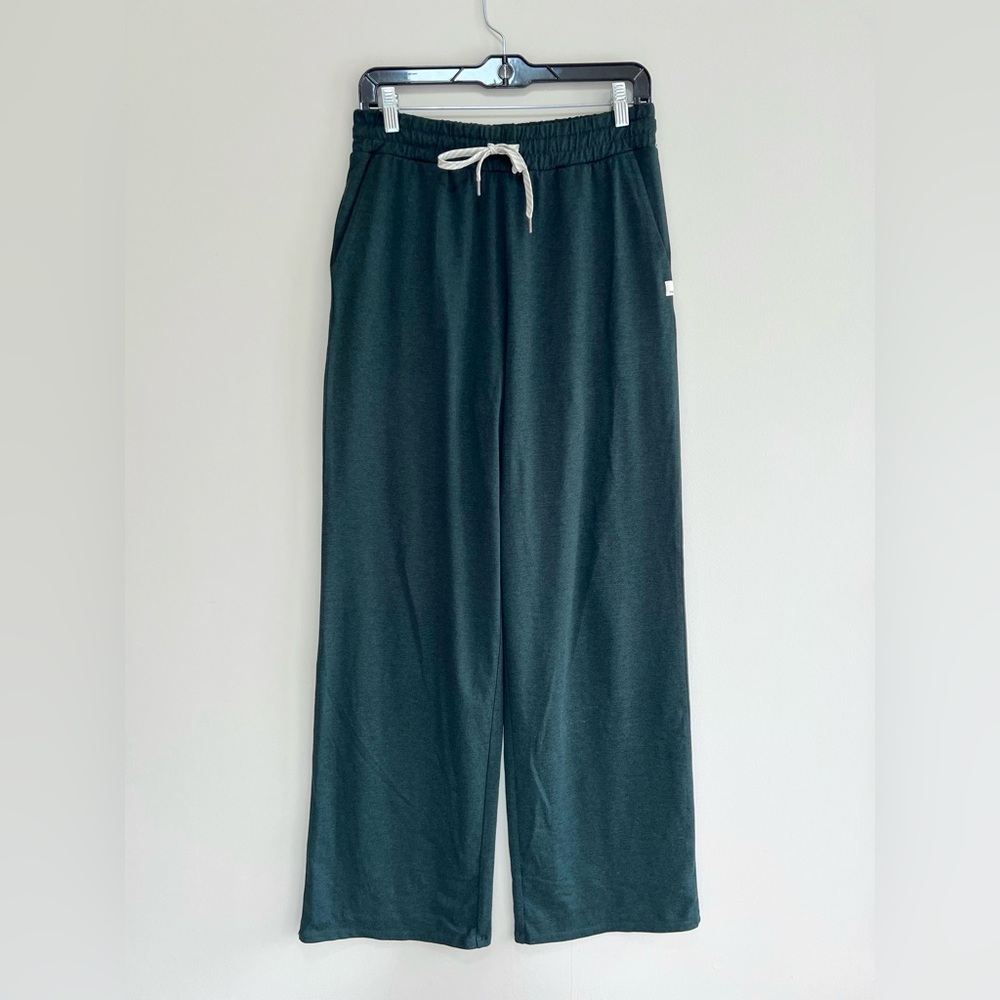 Vuori Halo Essential Wide Leg DreamKnit Pant in Dark Forest Green Heather, sz M - Picture 2 of 11